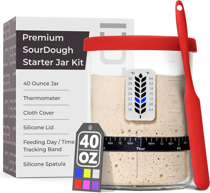 BALCI Premium Sourdough Starter Jar - 40oz Wide Mouth Kit (Blue)