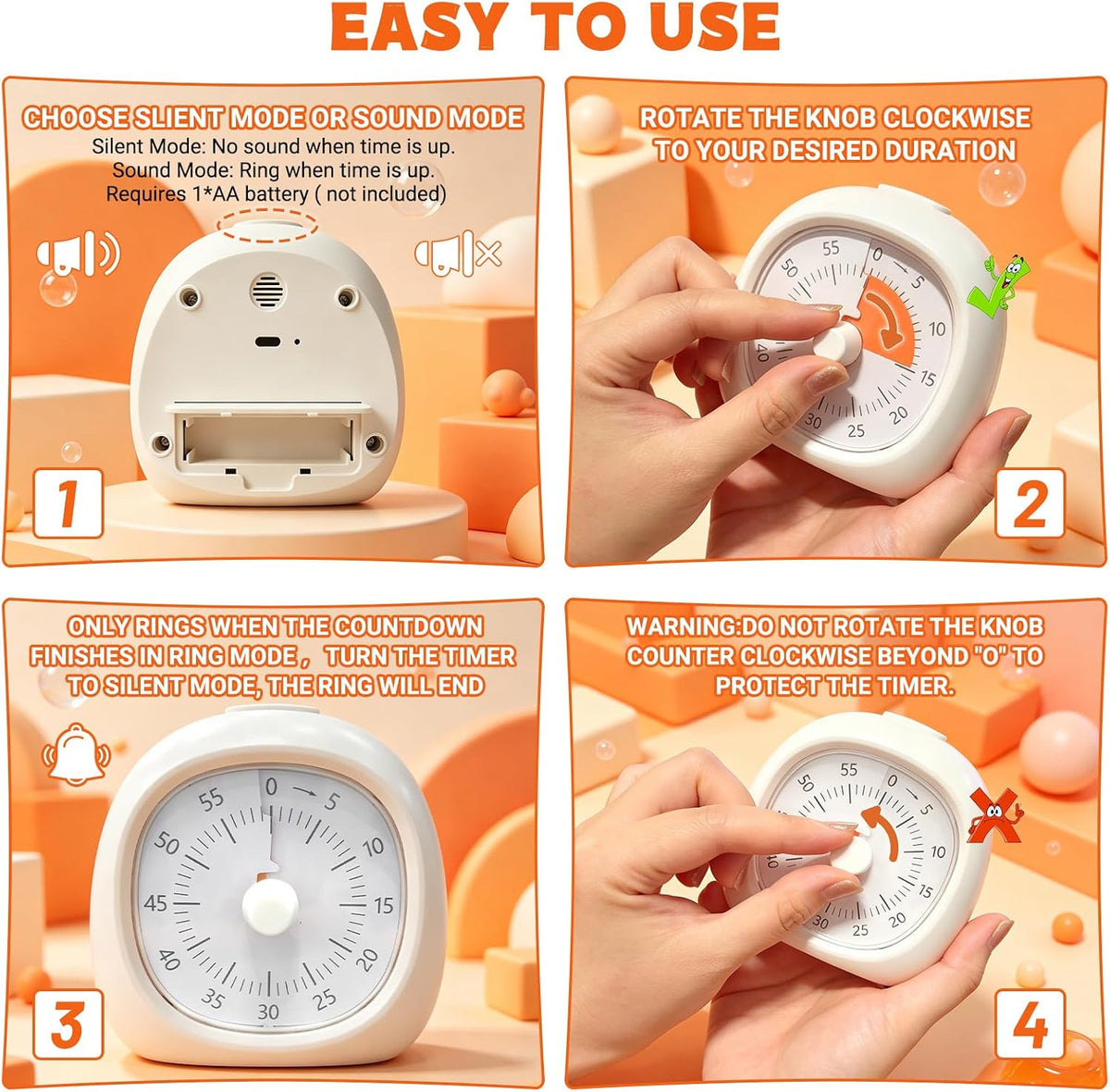 Visual Mechanical Timer, 60-Minute Wind Up Kitchen & Classroom Timer