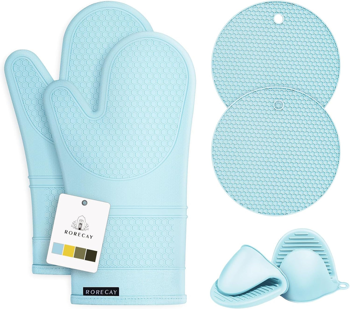 RORECAY Silicone Oven Mitts and Pot Holders Sets, Gloves for Kitchen, Beige