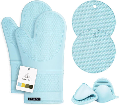 RORECAY Silicone Oven Mitts and Pot Holders Sets, Gloves for Kitchen, Beige