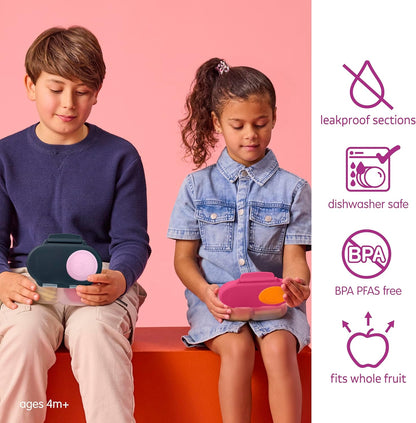 b.box Snack Box 2-Pack - Leak Proof Mini Bento Box for Kids & Toddlers, 2 Compartment Snack Containers for Kids, Dishwasher Safe, BPA-Free, PFAS-Free, Ages 4mo+, 1 3/4 Cup Each (Strawberry + Lilac)