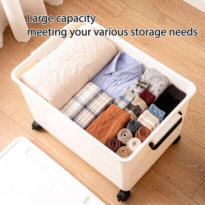 3 Extra Large Storage Bin with 4 Quiet 360° Swivel Casters - 55cm Heavy Duty Organizer with Snap-On Lid, Dust-Proof Moisture-Proof, Stackable Design for Living Room, Bedroom, Study