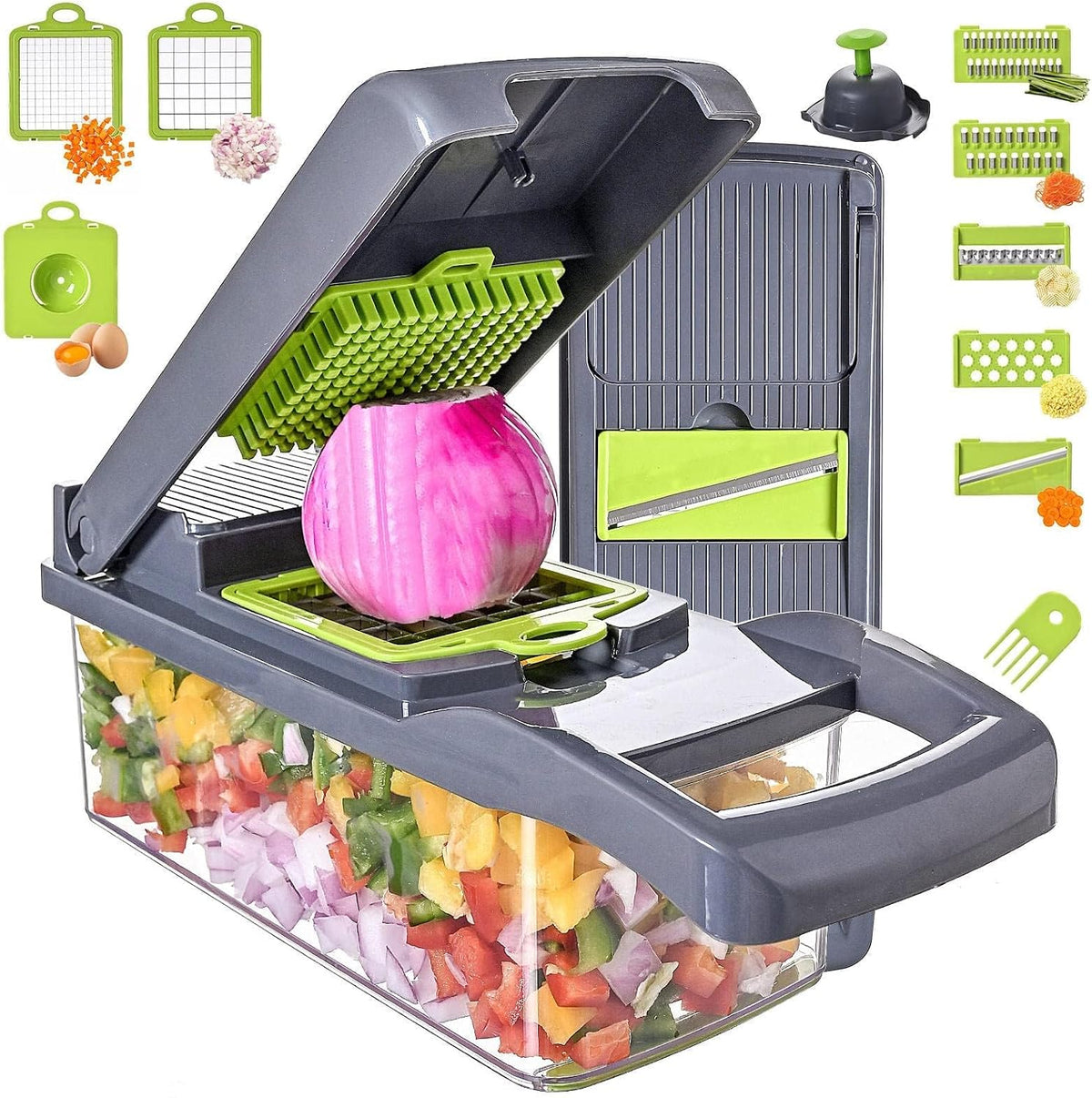Vegetable Chopper with Container 13-in-1, 7 Blades Food Dicer Veggie Slicer