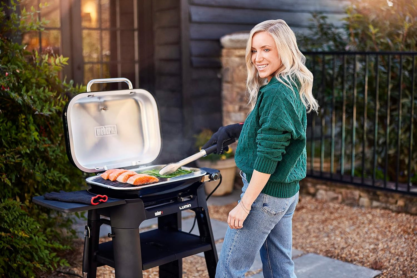 Weber Lumin Compact Outdoor Electric Barbecue Grill, Light Green - Great Small Spaces such as Patios, Balconies, and Decks, Portable and Convenient