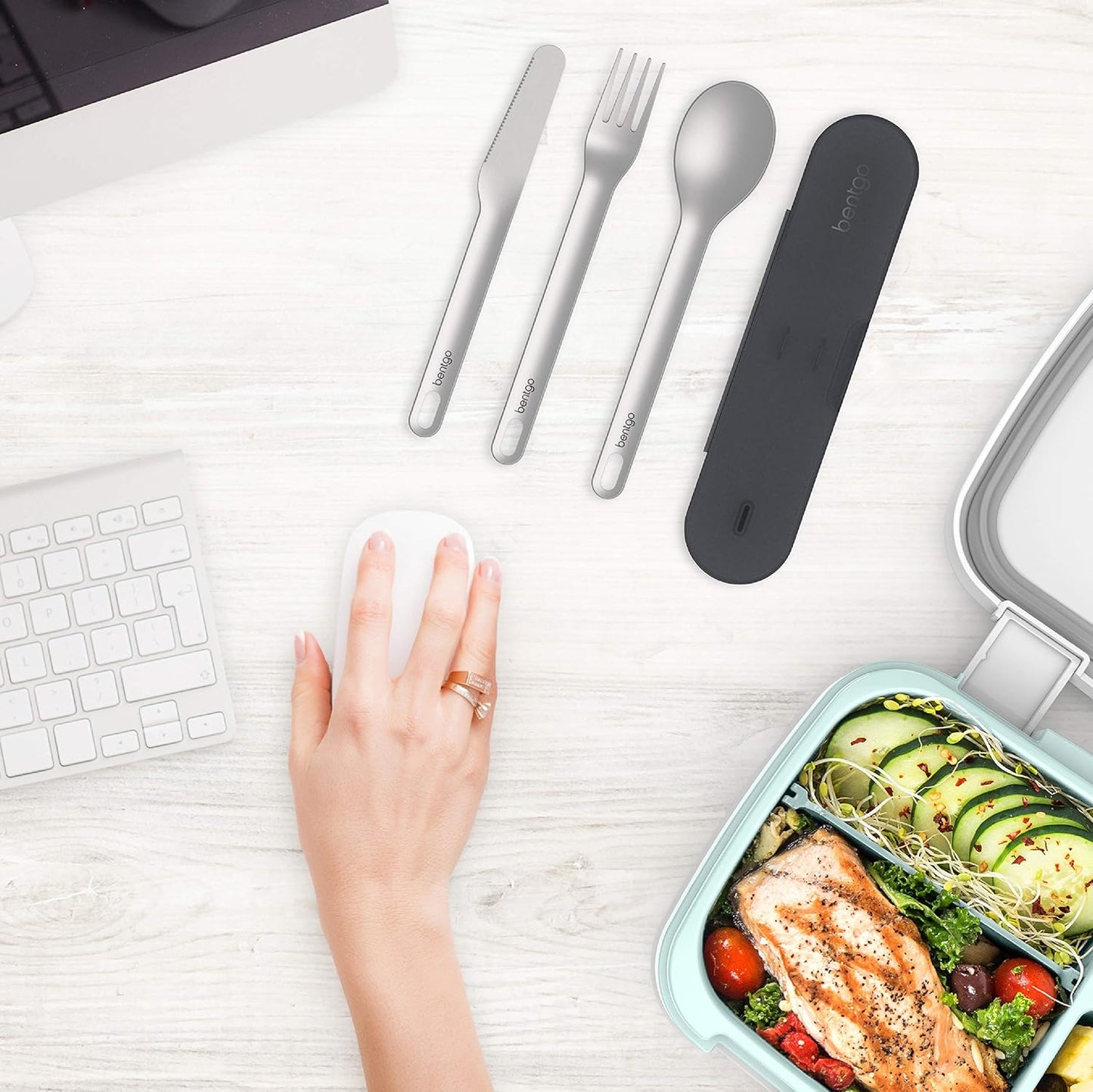 Bentgo Stainless Travel Utensil Set - Reusable 3-Piece Silverware Set with Carrying Case, High-Grade Premium Steel, BPA-Free Case, Eco-Friendly - Ideal for Travel, Camping, and Office Use (Gray)