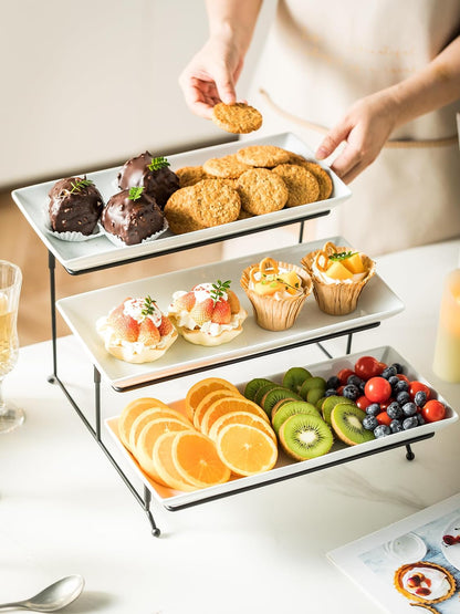YHOSSEUN 3 Tier Serving Tray for Party, Tiered Serving Platters and Trays, 14 Inch Tiered Tray Stand, Dessert Stand, Serving Stand, Dessert Table Display Set with Collapsible Sturdier Metal Rack