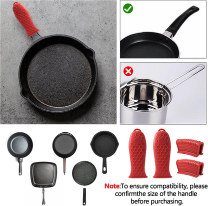 Bonsicoky 4 Pieces Silicone Hot Handle Holder Sleeve Set - Non-Slip, Heat Resistant Covers for Cast Iron Cookware - Perfect for Frying Pans, Casseroles, and Large Pots - Red