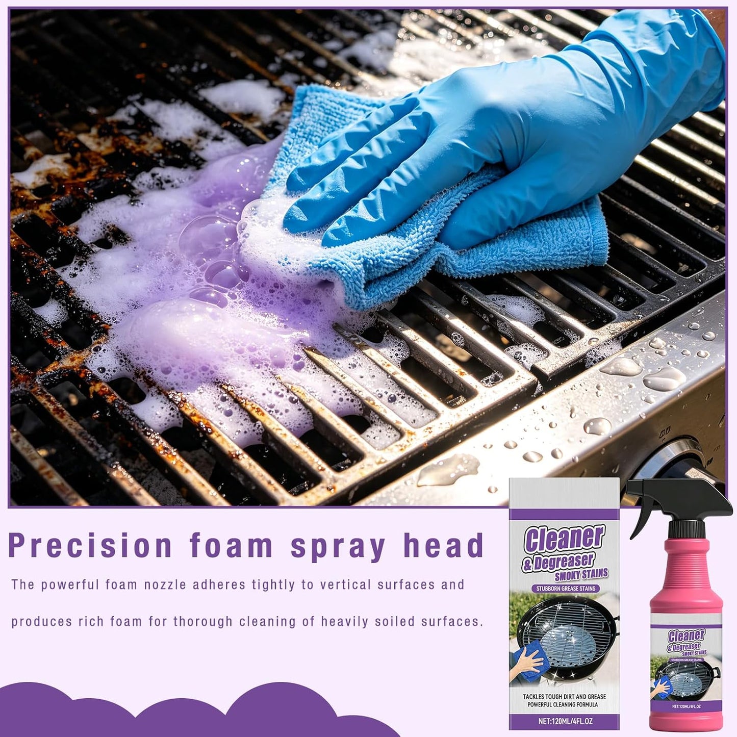 Fast-Acting Heavy-Duty Grill Degreaser Spray,Heavy Duty BBQ Grill Degreaser,All Purpose Heavy Duty Cleaner for Burnt Food & Grease(2PCS)