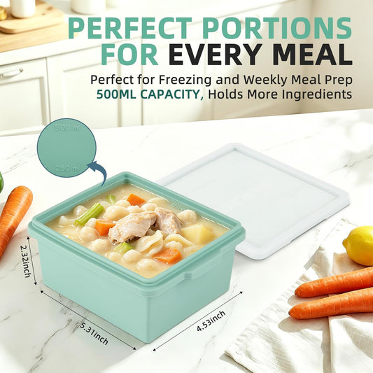 Silicone Soup Freezer Molds with Lids, 2-Cup silicone freezer molds for Meal Prep, BPA-Free, Stackable, Perfect for lasagna, Individual Portions, Baked Goods and More, Microwave & Oven Safe - 6 Pack