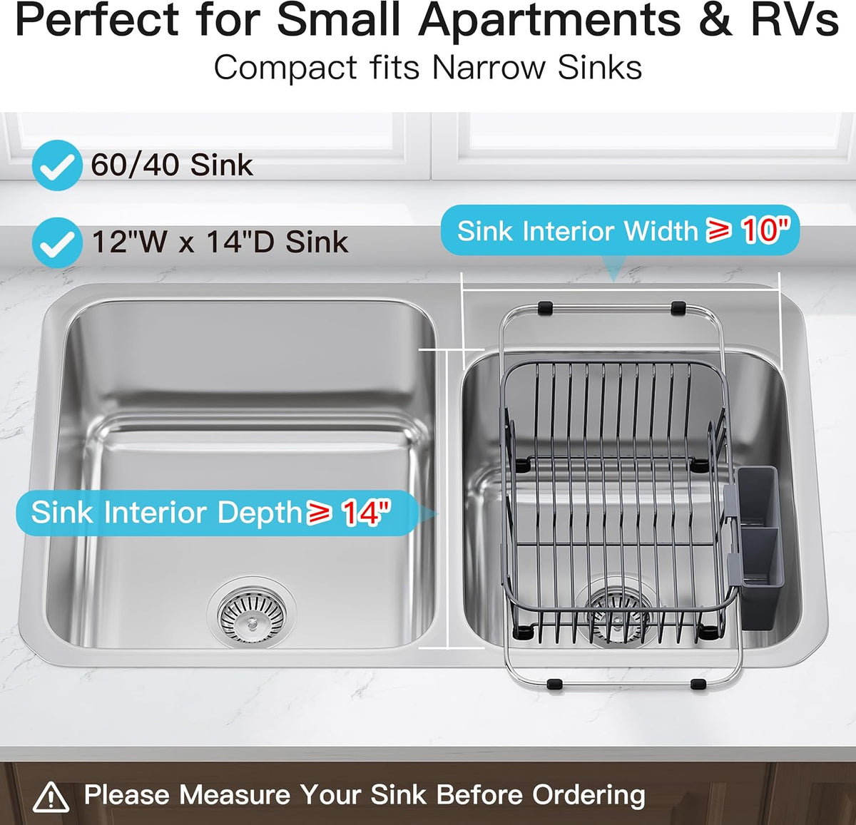 JASIWAY Dish Drying Rack in Sink, Dish Drainer with Cup and Utensil Holder