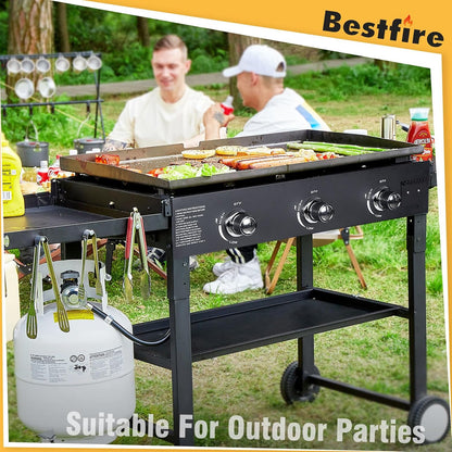 Propane Gas Griddle Charcoal Grill Combo Flat Top Griddle W/Dual Lids & 2 Side Shelves Dual Fuel BBQ Grill for Outdoor Barbecue