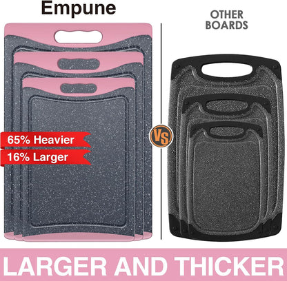 Extra Large Cutting Boards, Plastic Cutting Boards for Kitchen (Set of 3) Cutting Board Set Dishwasher Chopping Board with Juice Grooves Easy-Grip Handles, Dark Grey, Empune