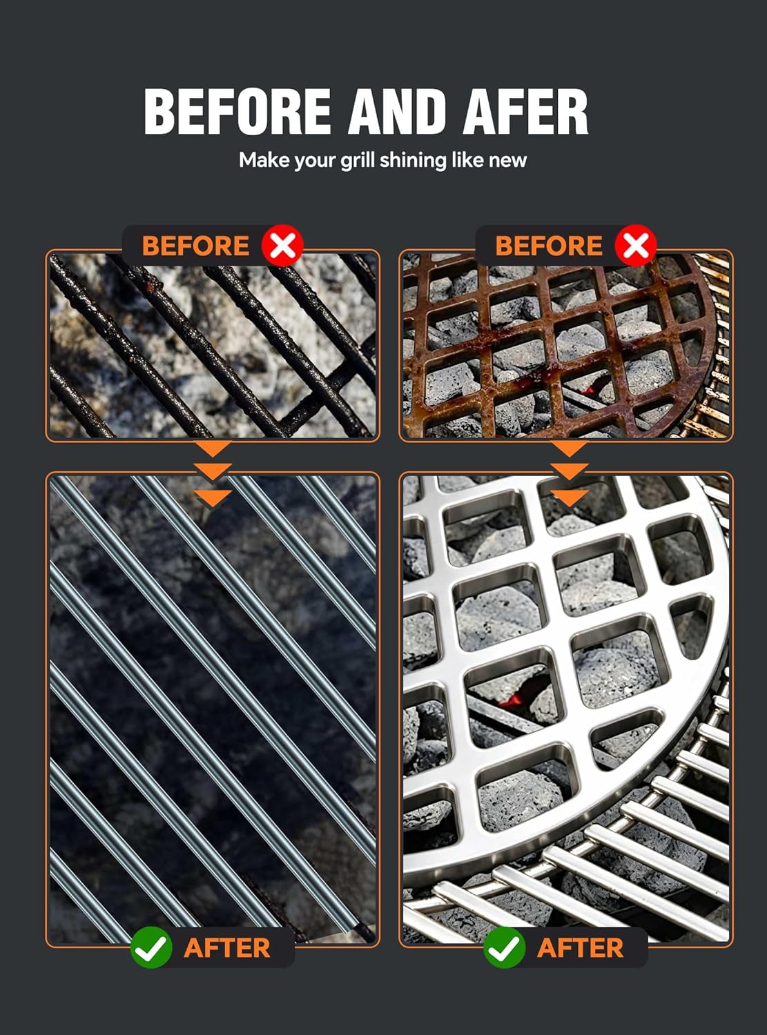 Grill Brush Bristle Free,with 5 BBQ Replacement Head, [Ultra Safe & Efficient] for Cast Iron, Stainless Steel Grates,Grill Cleaner for Outdoor Grill
