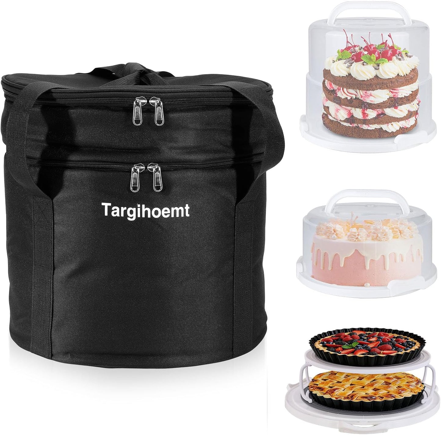 Foldable Cake Carrier, Holds up to 10in Round and 8.5in High Cake, with Lid and Handle
