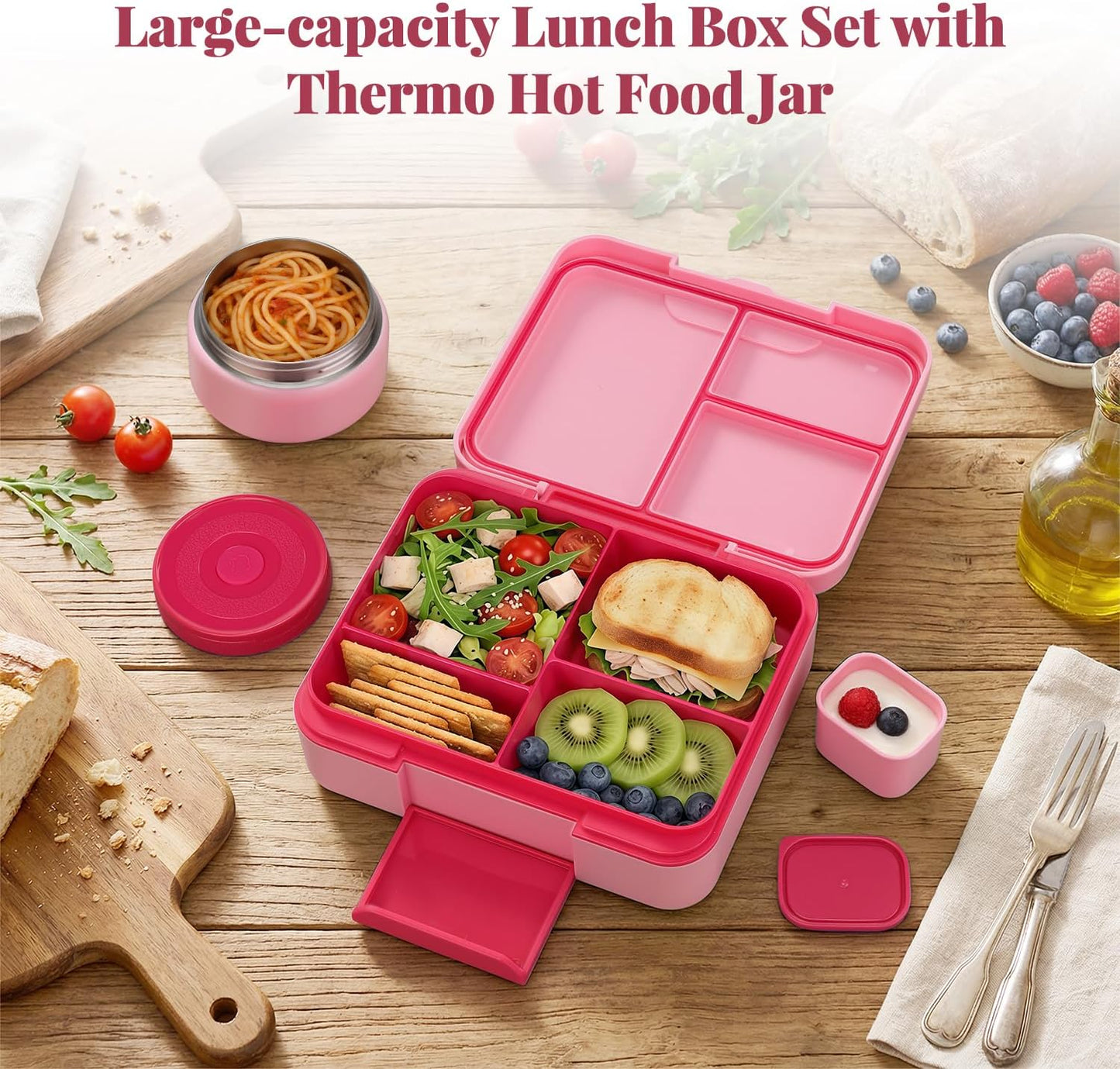 HWONMTE Bento Lunch Box Set for Kids with 9.5oz Soup Thermo Leak-Proof Lunch Food Container with Insulated Lunch Bag Hot Food Jar for Kid Toddler Girls Boys Teens to School,Travel (Green)