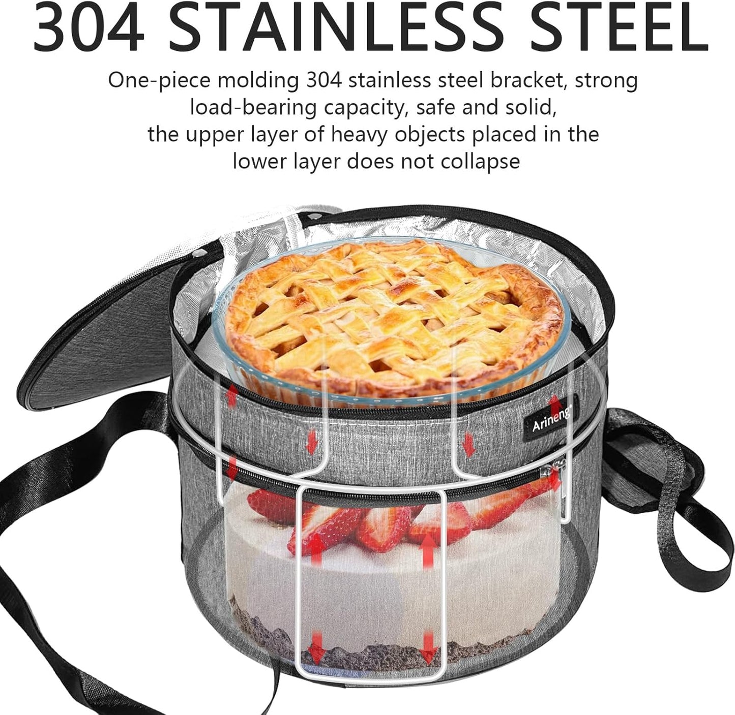 Pie Carrier, Hard-Sided Design, Insulated Bag For Casseroles, Round Insulated Cooler, Pie Tray With Lid And Handle For Hot And Cold Food Casserole Trays (Grey)