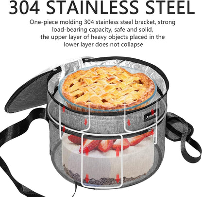 Pie Carrier, Hard-Sided Design, Insulated Bag For Casseroles, Round Insulated Cooler, Pie Tray With Lid And Handle For Hot And Cold Food Casserole Trays (Grey)