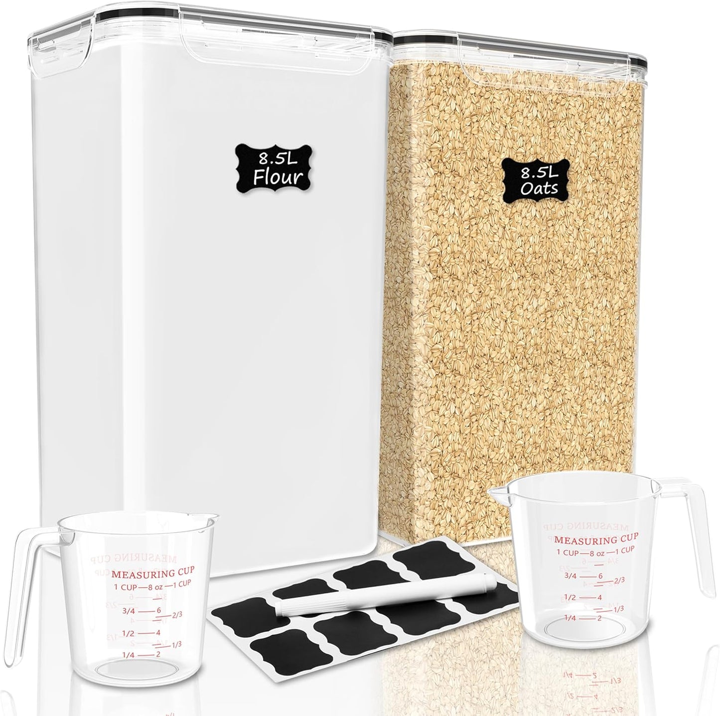 FOOYOO 2 PC Flour Sugar Storage Containers (9.5L | 321 Oz) Extra Large Food Storage Containers with Lids - Airtight Leakproof BPA FREE Flour Container for Rice, Cereal, Sugar
