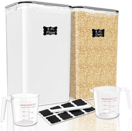 FOOYOO 2 PC Flour Sugar Storage Containers (9.5L | 321 Oz) Extra Large Food Storage Containers with Lids - Airtight Leakproof BPA FREE Flour Container for Rice, Cereal, Sugar