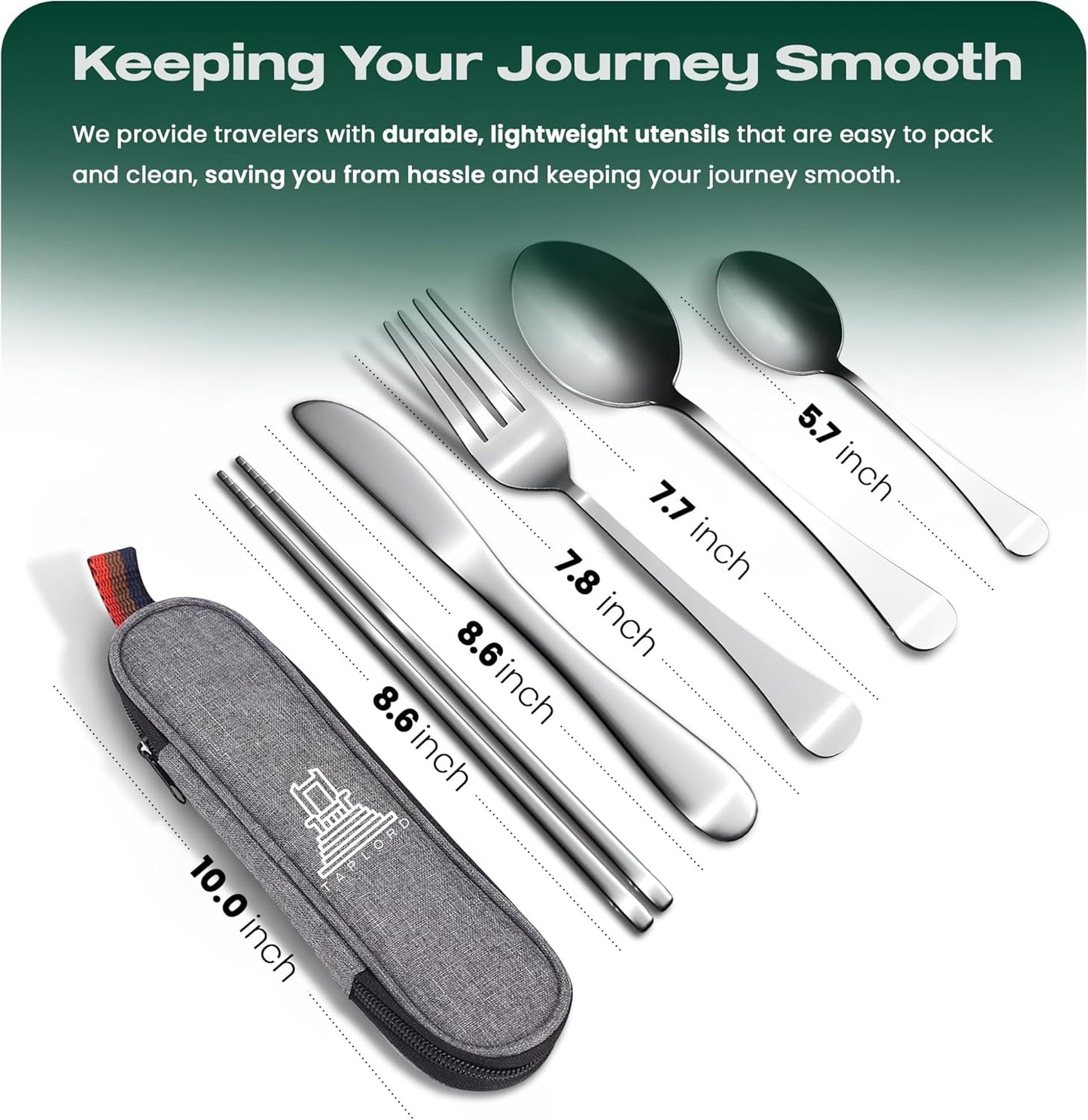 Taplord Portable Travel Silverware Set With Case, Includes 10 Pcs of Travel Utensils With Case, Stainless Steel Flatware Set For Camping, Lightweight (Multi-Color)