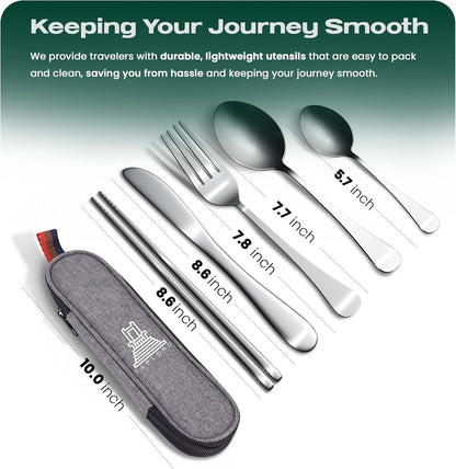 Taplord Portable Travel Silverware Set With Case, Includes 10 Pcs of Travel Utensils With Case, Stainless Steel Flatware Set For Camping, Lightweight (Multi-Color)