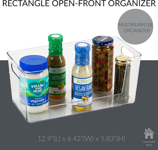 Simplify Rectangular Open Front Organizer Bin | Kitchen Cabinet & Pantry | Fridge Storage | Bathroom | Office Tote | Super Clear
