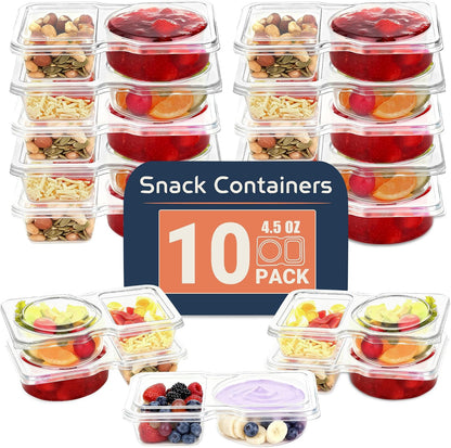20-Pack 2 Compartment Snack Containers for Snack Prep – Reusable BPA-Free Leakproof Lunchable Snack Containers for Kids & Families, Portion Control Food Containers