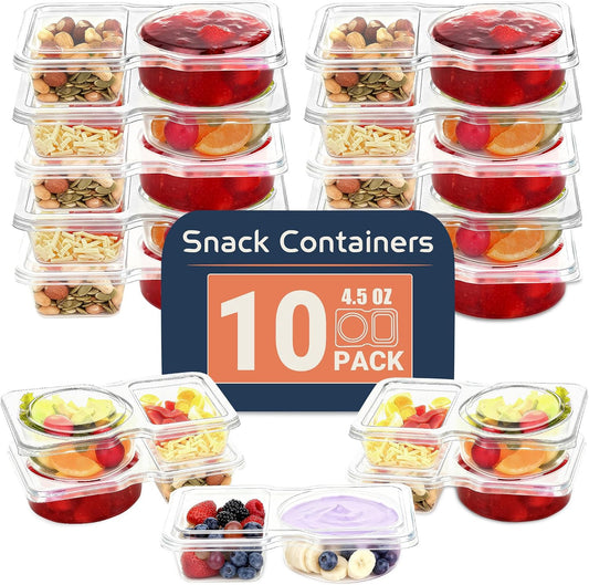 20-Pack 2 Compartment Snack Containers for Snack Prep – Reusable BPA-Free Leakproof Lunchable Snack Containers for Kids & Families, Portion Control Food Containers