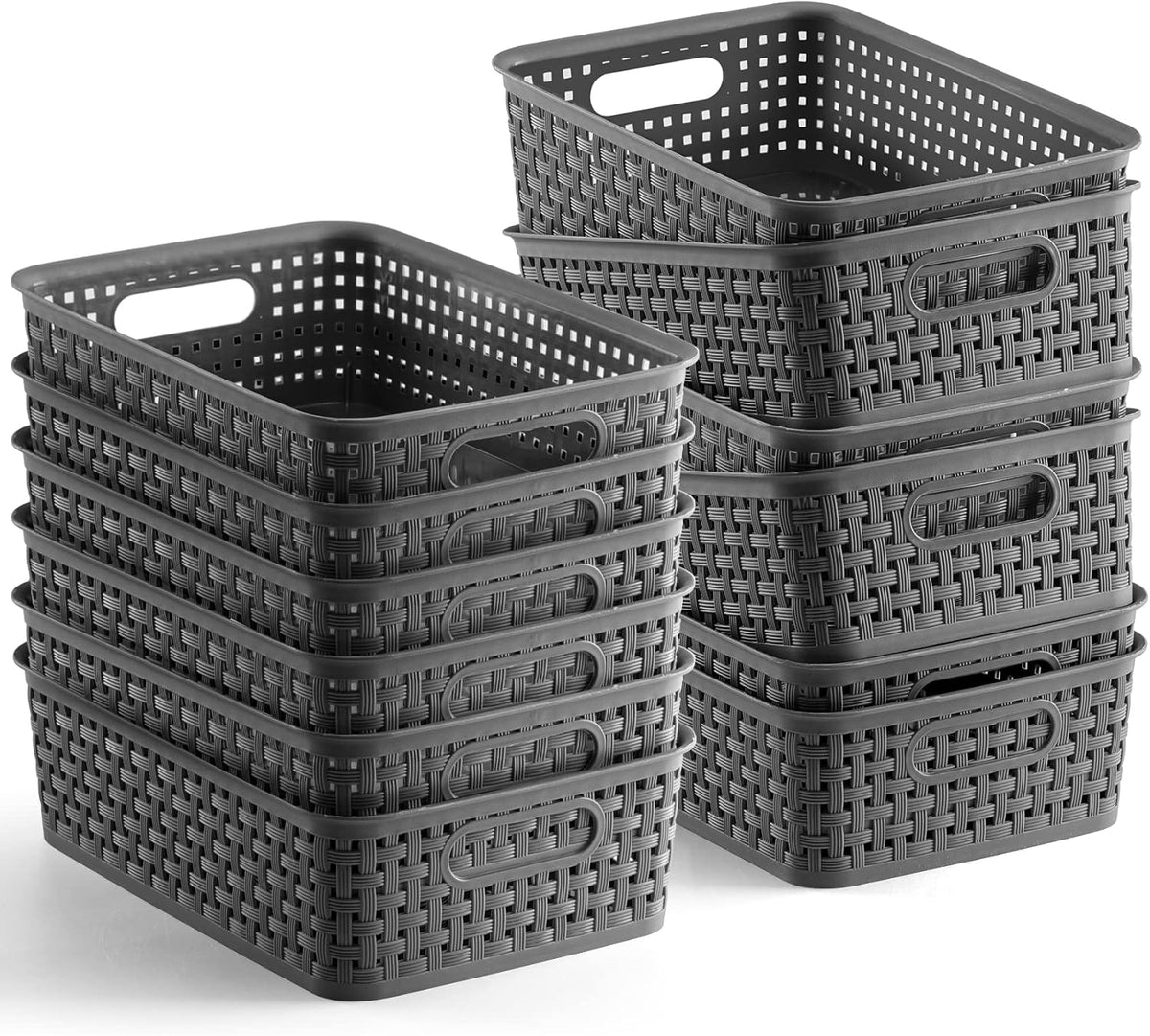 [ 12 Pack ] Plastic Storage Baskets, Small Pantry Organization and Storage Bins, Household Organizers for Laundry Room, Bathrooms, Kitchens, Cabinets, Countertop, Under Sink or Shelves, Black