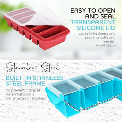 1/2 Cup Silicone Freezer Tray With Lid - Silicone Freezer Molds 2-Pack For meal prep & freezing of various sauces and other dishes, makes 12 perfect 1/2 cup portions cubes,oven and dishwasher safe