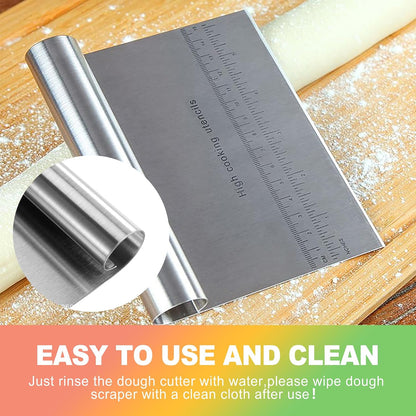ZukoCert 2-Pack Stainless Steel Bench Scraper – Durable Dough Cutter with Built-In Measuring Ruler (Multipurpose Tool for Pizza, Cake, Baking & Pastry Work, Easy to Clean)