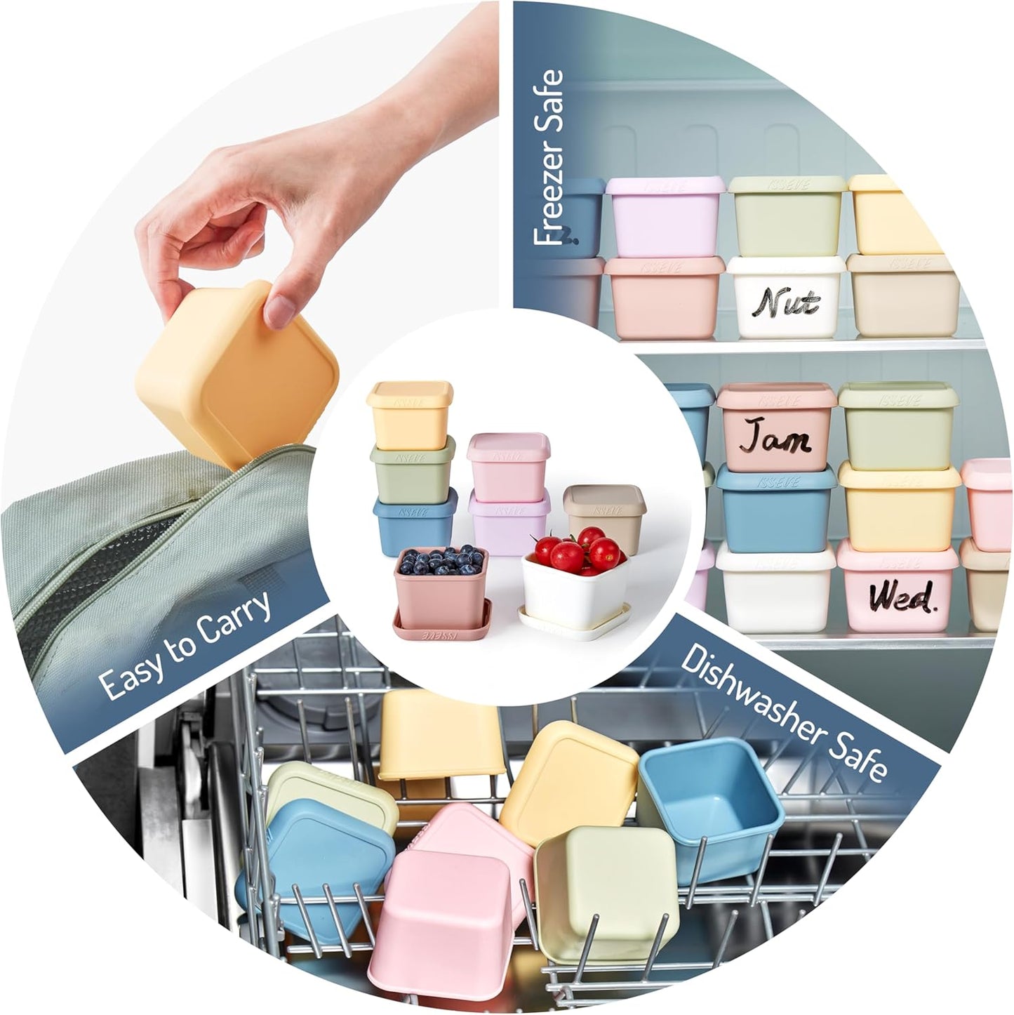 ISSEVE 8Pack 6oz Silicone Snack Containers for Kids, Reusable Small Containers with Lids, Leak Proof Silicone Food Storage Containers, Stackable Kids Lunch Box for Daycare, School, Travel