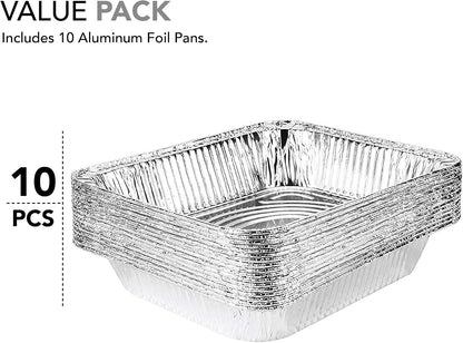 Stock Your Home 9x13 Aluminum Trays with Lids (10 Pack) – Disposable Half Size Deep Pans for Cooking, Storage, BBQ, Grilling, Catering