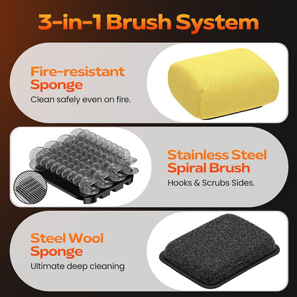 Reciprocating Electric Grill Brush, Fire-Resistant BBQ Grill Brush, Bristle-Free Grill Brush for Outdoor Grill, Grill Cleaner with 3 Heads, Cordless Grill Cleaning Brush with 3600 mAn, Silver