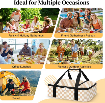 Coobiiya Insulated Casserole Carrier,Lasagna Lugger Tote Keeps Food Hot or Cold,Thermal Lunch Bag Warmer & Cooler Carrier Bag,Portable Tote Bag Fits 9" x 13" Baking Dish for Picnic and Cookout