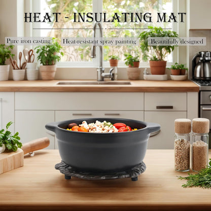 Cast Iron Trivet, 7.28 inch Metal Trivet for Hot Dishes, Heat-Resistant Decorative Trivets to Protect Dining Countertop or Kitchen Decoration with 2 Silicone Mini Pinch Mitts