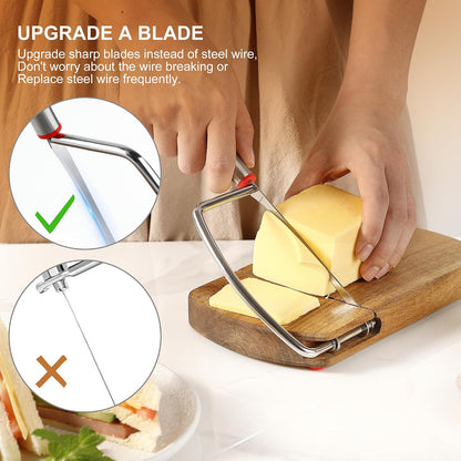 Wooden Cheese Slicer, Cheese Cutter Board with Stainless Steel Blade for Block Cheese, Vegetables, Butter, Sausages, Bread