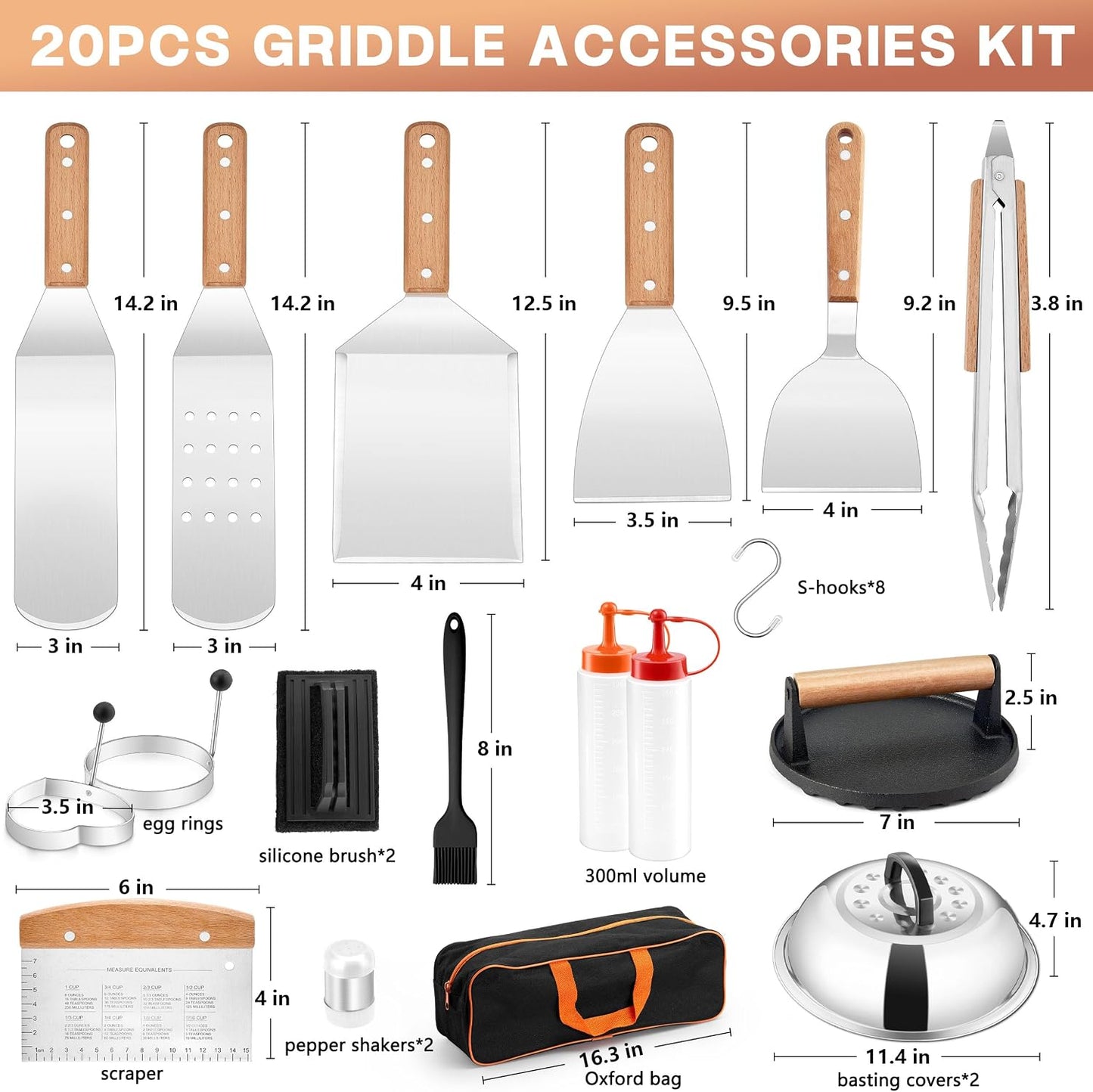 Griddle Accessories Kit, HaSteeL 20Pcs Flat Top Grill Accessories for Camping, Professional ABS Griddle Spatula Grill Tools Set with Melting Dome for Teppanyaki BBQ Outdoor, Perfect Grilling Gifts