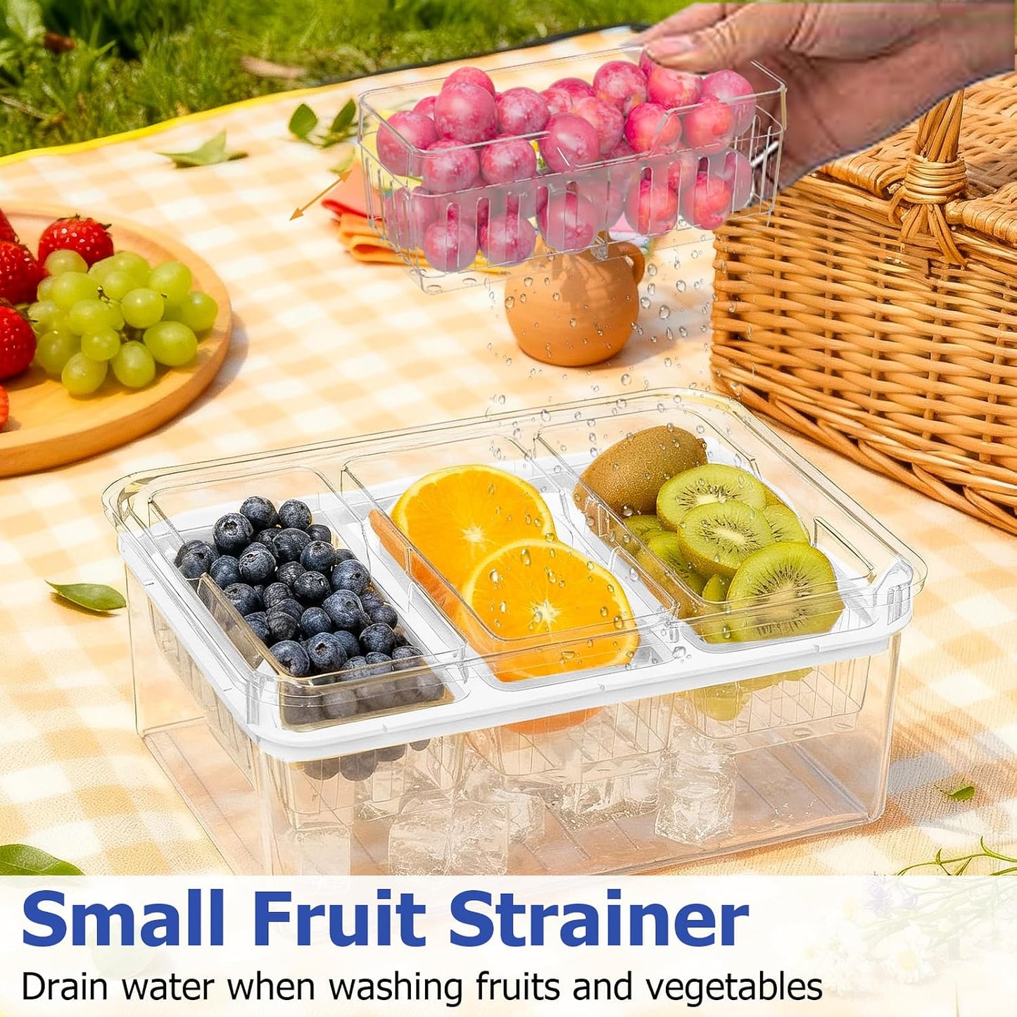 Sorgion Ice Chilled Condiment Caddy with Portable Handle, 5 Compartment Serving Tray with Built-in Bread Slicer and Ice Chamber, Clear Garnish Tray for Bar, Taco Party, BBQ, Picnic & Fruit Pink