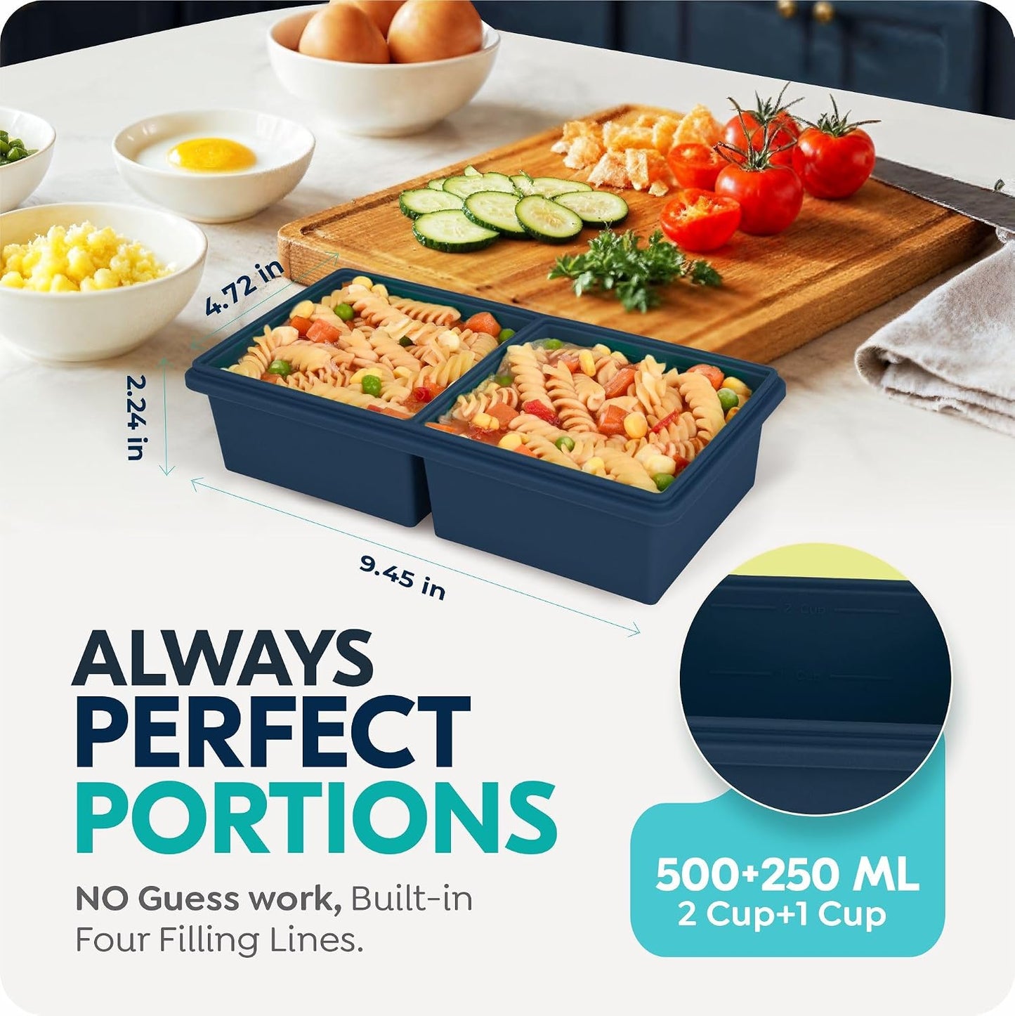 2 cup Silicone Freezer Trays with Lids, Silicone Soup Freezer Molds, Easily prepare portioned meals, Great for storing soups, lasagna, leftovers, sauces and other dishes, Dishwasher, Oven Safe