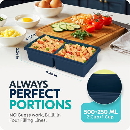 2 cup Silicone Freezer Trays with Lids, Silicone Soup Freezer Molds, Easily prepare portioned meals, Great for storing soups, lasagna, leftovers, sauces and other dishes, Dishwasher, Oven Safe