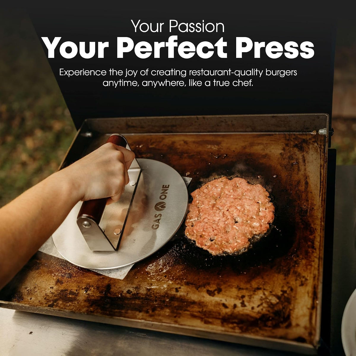 GasOne XL Burger Press – 8.5-inch Burger Press Patty Maker – Stainless Steel Hamburger Smasher Tool with Ergonomic Handle – Meat Smasher for Burgers, Bacon, Grilled Sandwiches