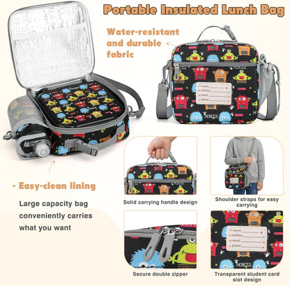 Bento Lunch Box for Kids with 7oz Soup Thermo,Insulated Stainless Steel Kids Water Bottle with Straw and Insulated Lunch Bag,Leak-Proof Lunch Food Container with Ice Pack for School (Purple-Mermaid)