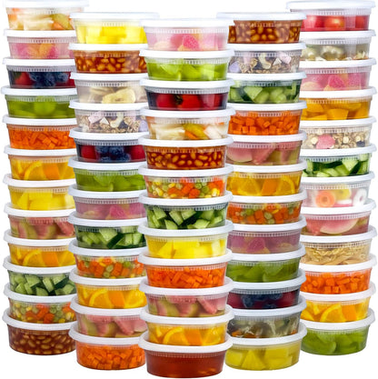 Dipoo 60 Sets (120-Piece) Deli Containers with Lids, 32/16/8 oz X 20 Set Each, Leak-Proof & BPA Free Airtight Takeout Plastic Food Storage Containers for Soup, Freezer/Microwave/Dishwasher Safe
