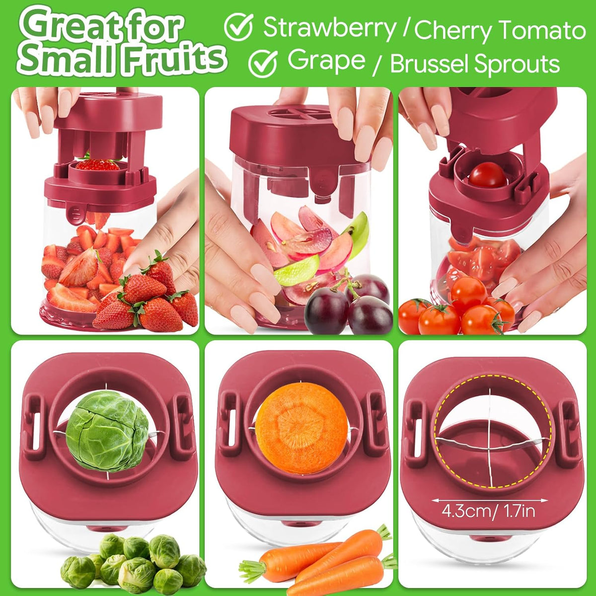 Small Fruit Cutter for Grape, Strawberry, Cherry Tomato (Red)