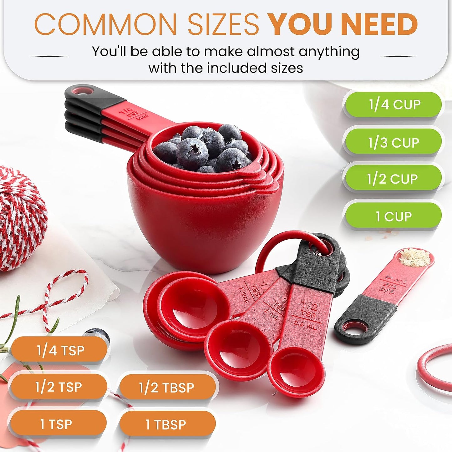 Spring Chef Magnetic Measuring Cups and Spoons Set of 9, Nesting Kitchen Tool with Easy to Read Markings for Measuring Dry or Liquid Ingredient, BPA Free, Black