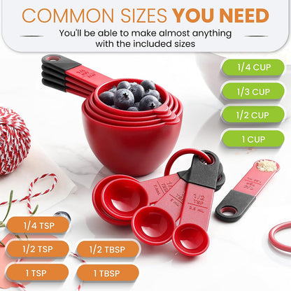 Spring Chef Magnetic Measuring Cups and Spoons Set of 9, Nesting Kitchen Tool with Easy to Read Markings for Measuring Dry or Liquid Ingredient, BPA Free, Black