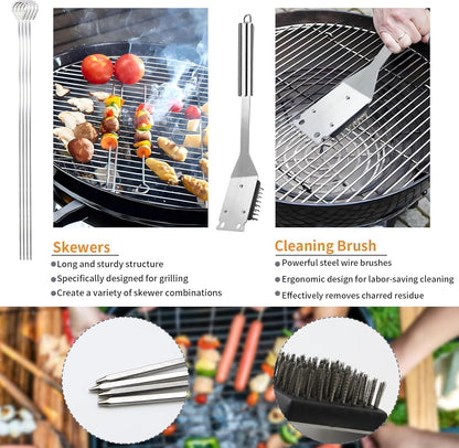 28PCS Stainless Steel BBQ Grill Accessories Set, Grilling Gifts for Men Birthday Father's Day, Portable Multifunction Grilling Utensils Tools Kit with Storage Bag for Outdoor Grill Camping BBQ Party