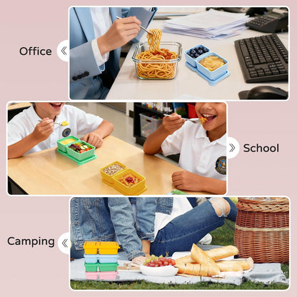 MACTANO 4 Pack New Reusable Silicone Snack Containers with Lids, 10 oz Double Compartment Condiment Meal Prep Control Containers Portable Small Leakproof for Office Travel Picnic