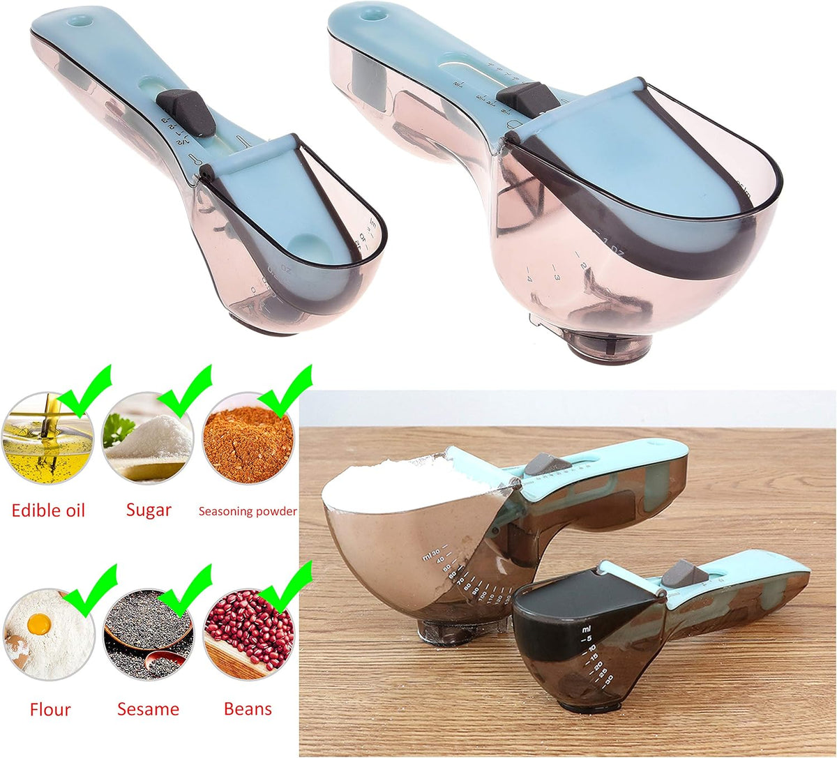 Kare & Kind 2x Adjustable Measuring Cups/Spoons - Large and Small - Imperial and Metric - Oz, Ml, Cups, Tbsp, Tsp - Adjustable Space Saving Kitchen Tool for Cooking and Baking - Wet and Dry